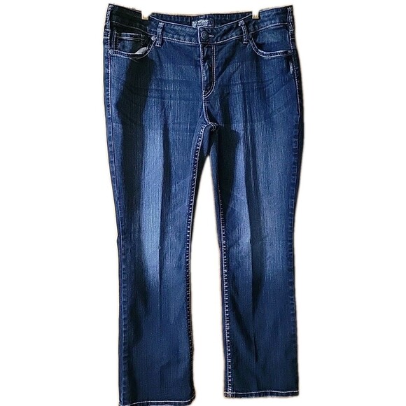 Silver Jeans Co. Aiko Slim Bootcut Mid-Rise Jeans SZ 20 / L 31 Thick Stitch Dark - Picture 1 of 11